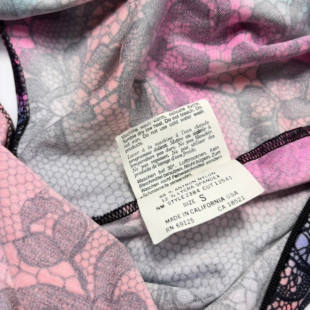 Gilda Marx Flexatard Vintage 80s Floral Lace Print Mock Neck Leotard Sz S USA - Picture 11 of 13